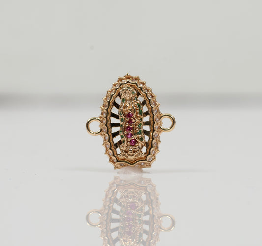 18K YG Virgin Of Guadalupe Ironwork / 2.3gr / 0.5in / Green-Fucshia-White Zircons