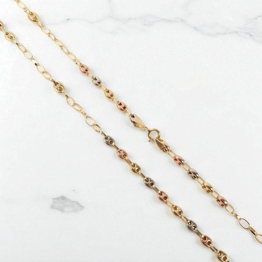 18K 3 Tone Rosary Gc Link Chain / 5.52gr / 3.2mm / 20in /