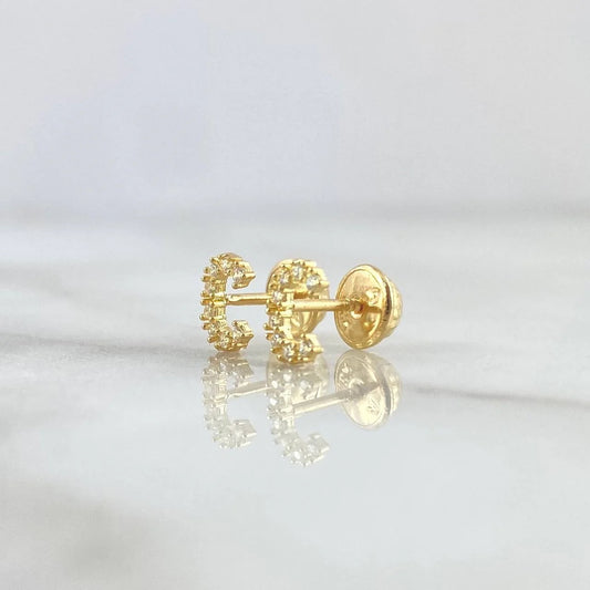 18K Yellow Gold Letter C Stud Earrings With Zircons / 0.65gr / 6mm