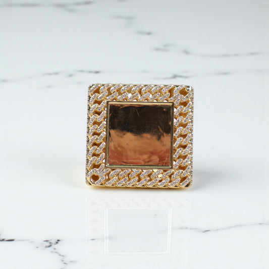 10K YG Diamond Memorial Cuban Fabric Rings / 15.8gr / Sz 10 / D-2Ct