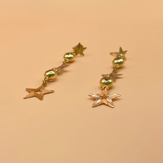 14K Three Colour Gold Star Stud Earrings / 3.5gr