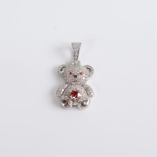 10K White Gold Diamond Bear-Heart Orange Pendant 1.06Ct Dia / 3.76gr / 1.3in