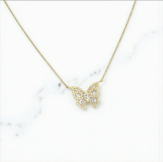 14K Yellow - White Gold Diamond Butterfly Jewelry Set 0.49Ct / 2.8gr