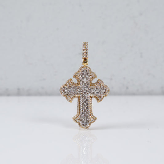 18K YG Cross Diamond Pendant / 10.3gr / 1.6in / 1.66Ct