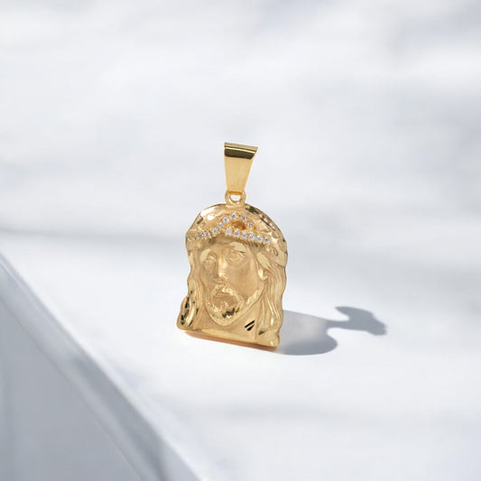 Jesus Face Pendant 10K Yellow Gold With Zirconia / 7gr