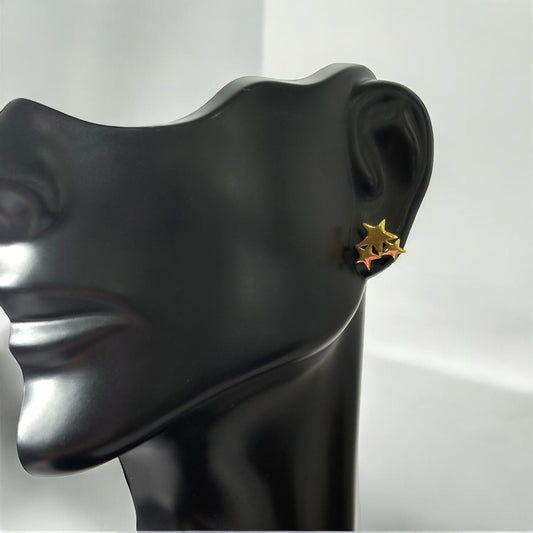 18K Yellow Gold Stars Stud Earrings / 1gr