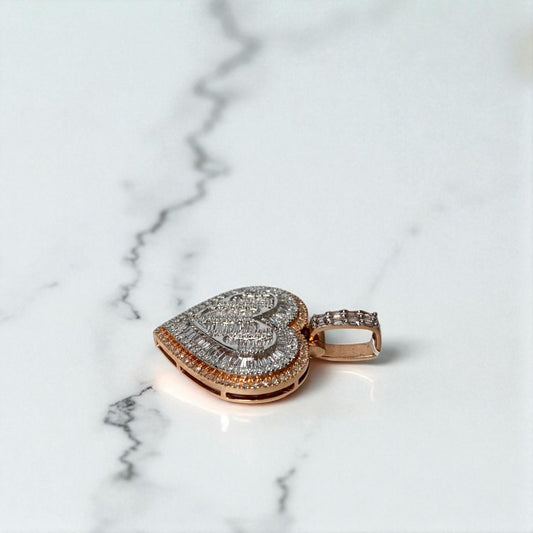 14K Rose-White Gold Diamond Heart Pendant 1.80Ct / 8.8gr