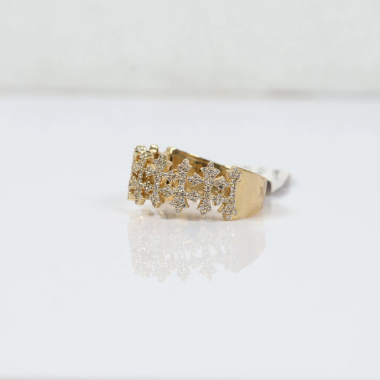 14K Yellow Gold Diamond Cross Ring 0.75Ct Dia / 4.7gr / Size 8.5