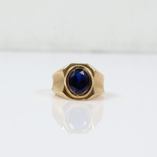 14K Yellow Gold Luxury Ring With Blue Zircon / 7.1gr / Size 10