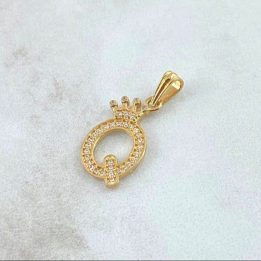 18K Yellow Gold Letter Q With Crown Pendant With Zircons / 1.44gr / 1in
