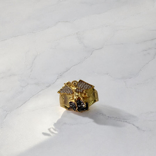 18K Yellow Gold Arcangel San Miguel Ring With Zircons / 10.4gr / Size 10.5