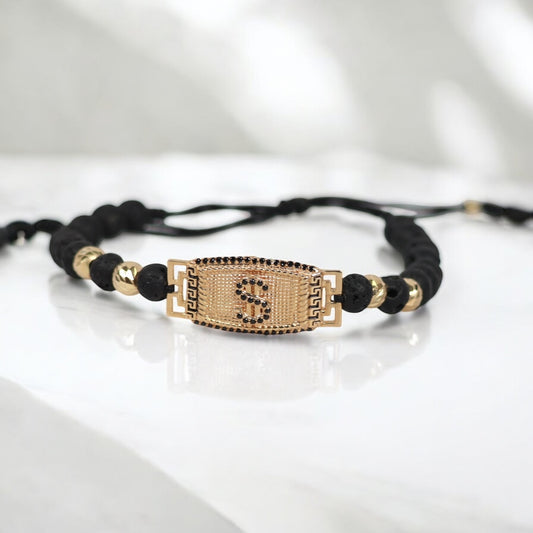 18K YG Cash Symbol Plate Bracelet Tejido / 5.1gr / Adjustable /