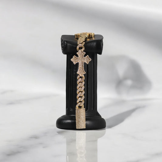 10K YG Bustdown-Crosses Bracelet / 29gr / 7.5mm / 8in / 2.62Ct Dia
