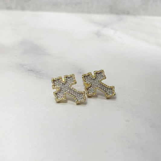 10K YG Diamond Cross Stud Earrings / 3.75gr / 17mm / 0.45Ct Dia