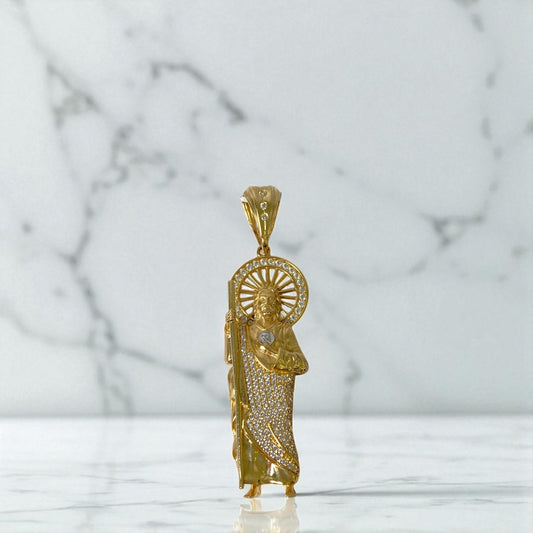 14K Yellow - White Gold Jesus Pendant With Zircons / 10.9gr