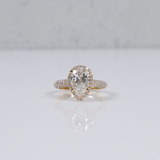14K YG Lab Diamond Pear Cut Brilliant With Certificate Engagement Ring / 4gr / Sz 7 / 2.84 CTTW Lab VS / E-F