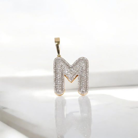 10K YG Diamond Letter M Pendant / 2.7gr / 1.1in / 0.6Wt Dia