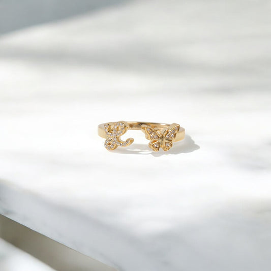 10K YG Diamond Butterfly - Letter L Rings / 2.37gr / Sz 7 / 0.1Wt Dia