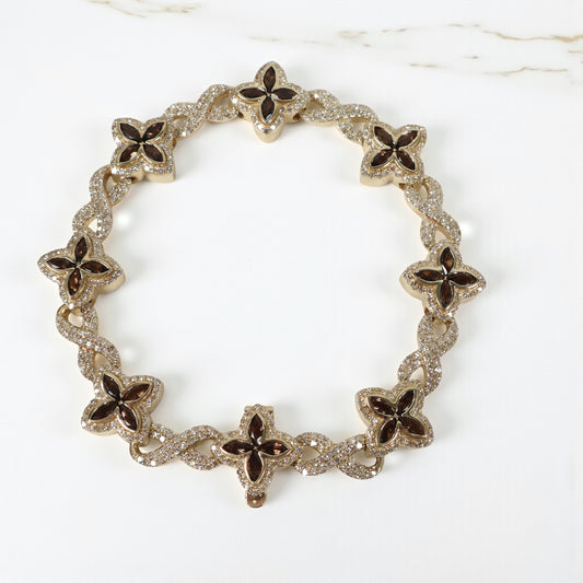 10K YG Diamond Clovers With Sapphire Bracelet / 31.88gr / 14mm / 8in / S-4.65Ct / D-3.75Ct