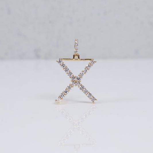 14K YG Lab Diamond Letter X Pendant / 1.27gr / 1in / 0.60 CTTW Lab VS / E-F