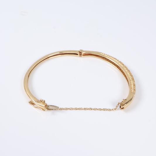14K Yellow Gold Luxury Bangle Bracelet With Diamond / 13gr / 16in