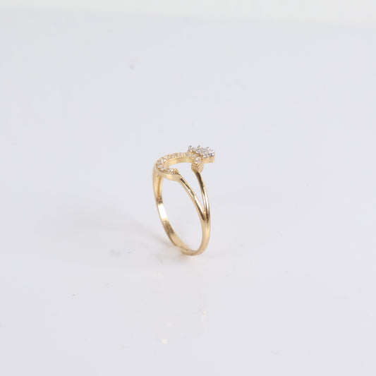 14K Yellow Gold Letter C Ring With Zircons / 1.5gr / Size 7.5