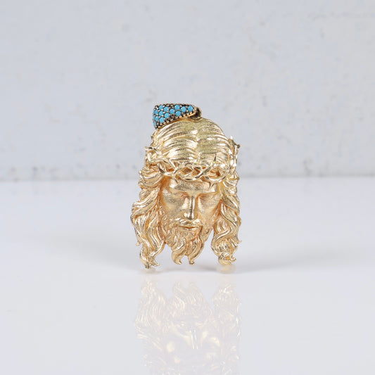 14K YG Jesus Face Pendant / 6.8gr / 1.8in /