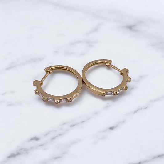 14K Yellow Gold Diamond Luxury Hoop Earrings 0.32Ct / 1.6gr
