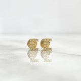 18K Yellow Gold Letter E Stud Earrings With Zircons / 0.7gr / 6mm