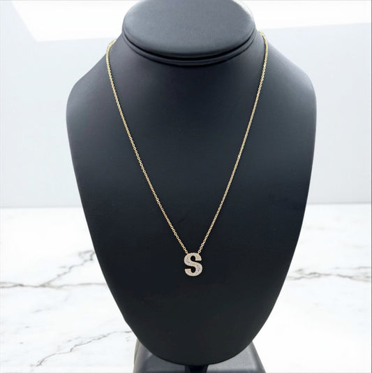 14K Yellow Gold Diamond Letter S Jewelry Set 0.50Ct Dia / 4.1gr / 1.3mm / 18in