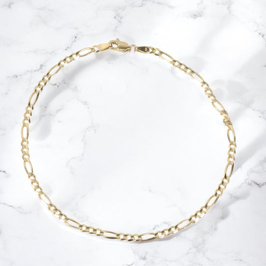 14K Yellow Gold Figaro Anklet / 3.8gr / 3mm / 10in