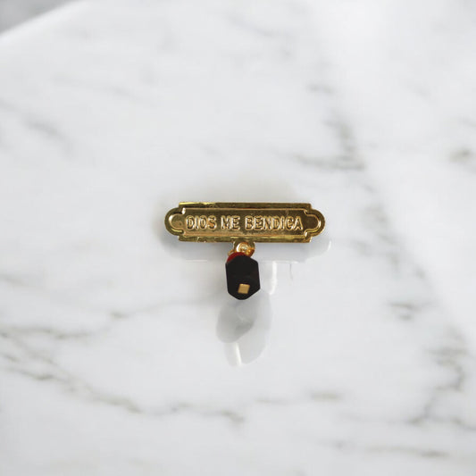 10K YG Dios Me Bendiga Plate Azabache Brooch / 0.5gr / 0.8in /