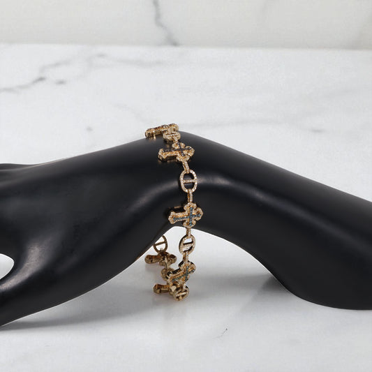 10K YG Diamond Crosses Multicolor Bracelet / 15.9gr / 6.9mm / 8 1/4in / Wt Dia