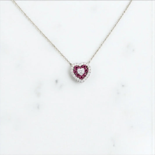 14K White Gold Diamond Heart Jewelry Set 0.55Ct / 2.4gr