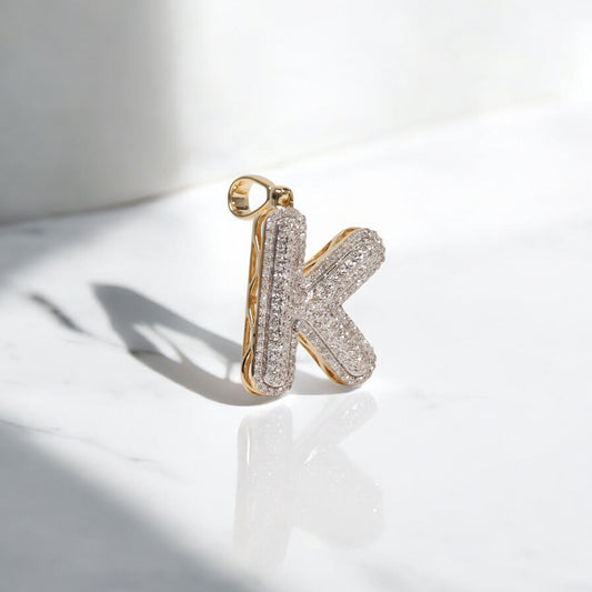 10K YG Diamond Letter K Pendant / 2.8gr / 1.1in / 0.55Wt Dia