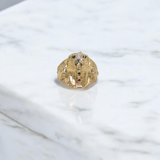 10K 2 Tone Pharaoh Rings / 4.85gr / Sz 10 / White/Fucshia Zircons