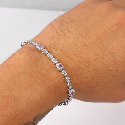 14K WG Diamond Oval Baguette With Square Sapphire Bracelet / 12.51gr / 4.1mm / 7in / D-2.00 / S-1.40