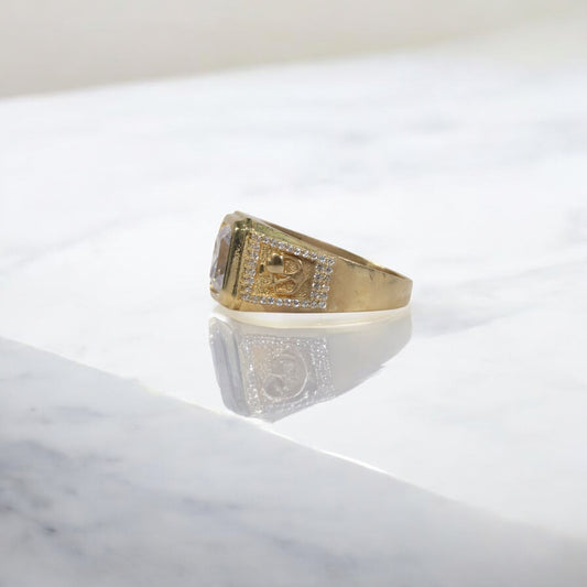 10K YG Luxury Rectangle Anchor/Heart Rings / 6.61gr / Sz 10.5 / White Zircons