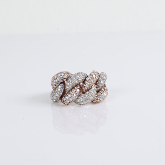 Cuban Ring 14K White - Rose Gold With Diamonds / 16.5gr / Size 9