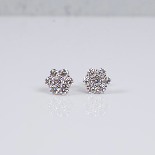 10K WG Lab Diamond Big Flower Stud Earrings / 1.9gr / 9mm / 2 CTTW Lab VS / E-F