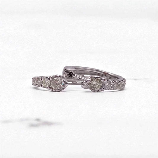 14K White Gold Diamond Luxury Hoop Earrings 0.54Ct / 2.6gr