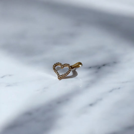 18K Yellow Gold Heart Pendant With Red/White Zircons / 1.4gr / 0.8in