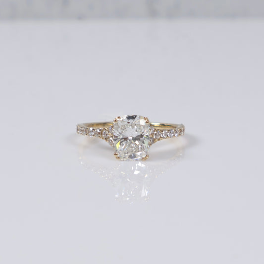 14K YG Lab Diamond Cushion Brilliant With Certificate Engagement Ring / 1.93gr / Sz 7 / 1.90 CTTW Lab VS / E-F