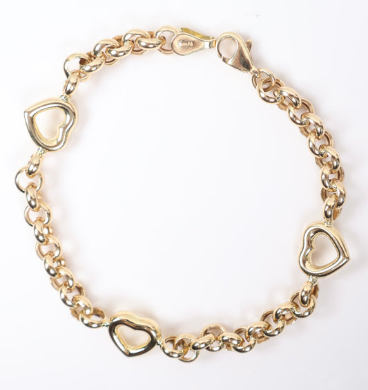 14K YG Roll-On With Hearts Set Jewelry / 17.3gr / 5.3mm / 17in-7.5in /