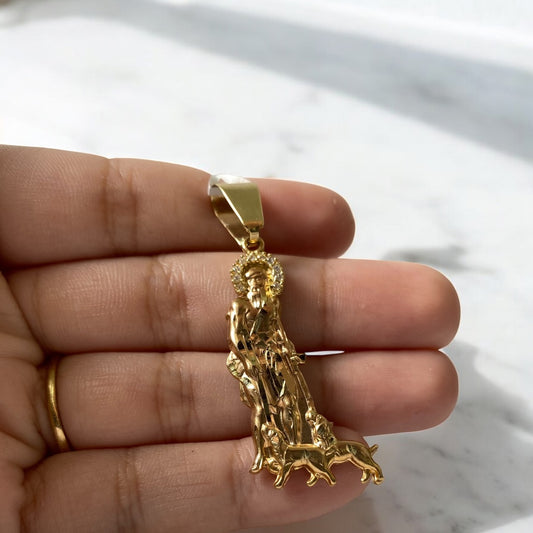 14K Yellow Gold San Lazaro Pendant With Zircons / 6.4gr / 2in