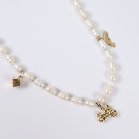 14K Yellow Gold Pearls Chain / 35.3gr / 7.3mm / 18in
