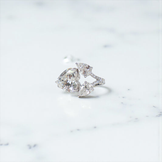 14K WG Lab Diamond Heart With Pears Rings / 4.11gr / Sz 6 1/4 / Lab HT-3.08Ct / Lab D-1.55Ct