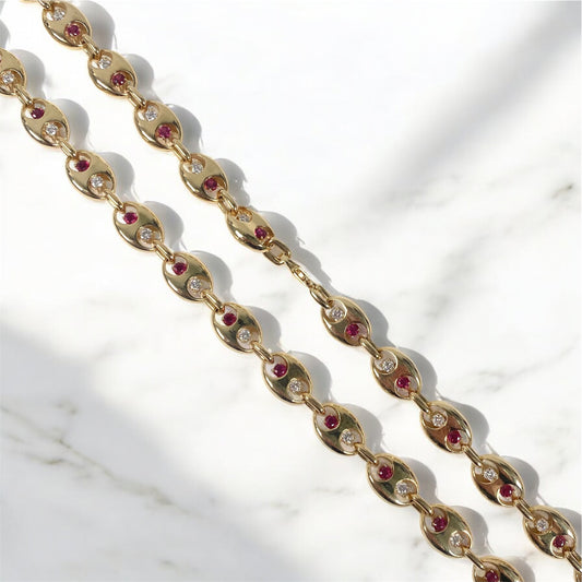 10K YG Modern Designer Link Chain / 57.94gr / 9.5mm / 19in / Lab Dia