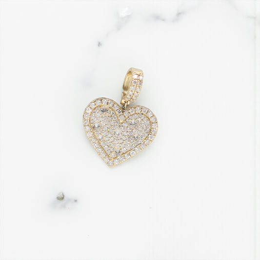 14K YG Reverse Diamond Heart Pendant / 3.17gr / 1in / D-1.50Ct