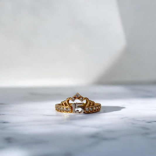 18K Yellow - White Gold 15 Tiara Ring With Zircons / 2.1gr / Size 7